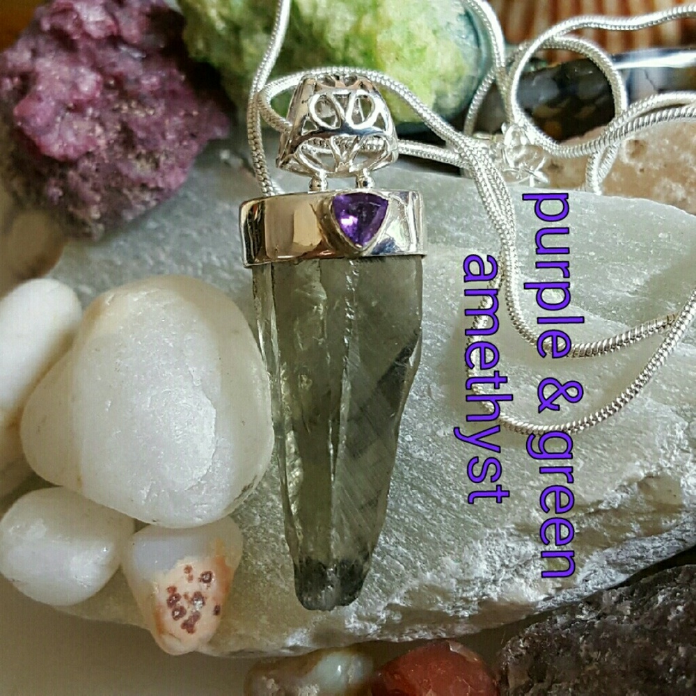 Green Amethyst Necklace Sterling Silver